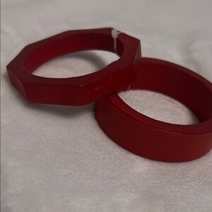 Red Geometric Bangle Set Material wood